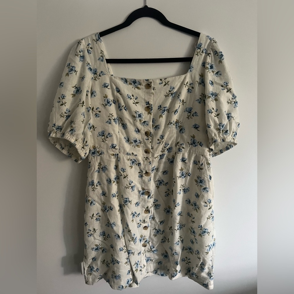 Old Navy Floral Blouse - Cream and Blue